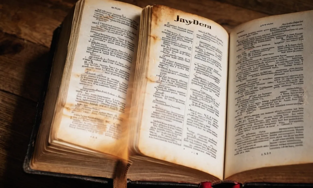 A photo capturing a worn, open Bible with the name "Jayden" highlighted, symbolizing the curiosity and search for meaning in the biblical context.