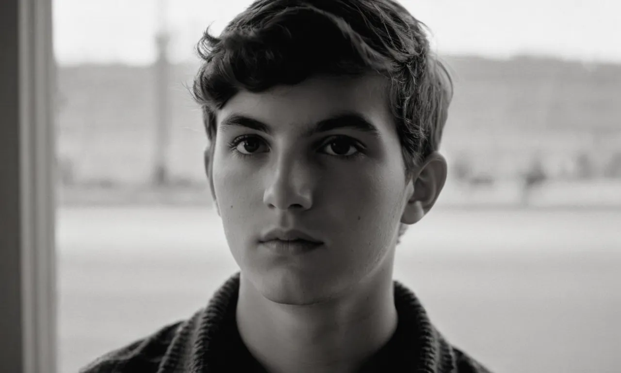 A captivating black and white portrait of a young man named Landon, his eyes filled with contemplation and hope, symbolizing his search for meaning in the biblical teachings.
