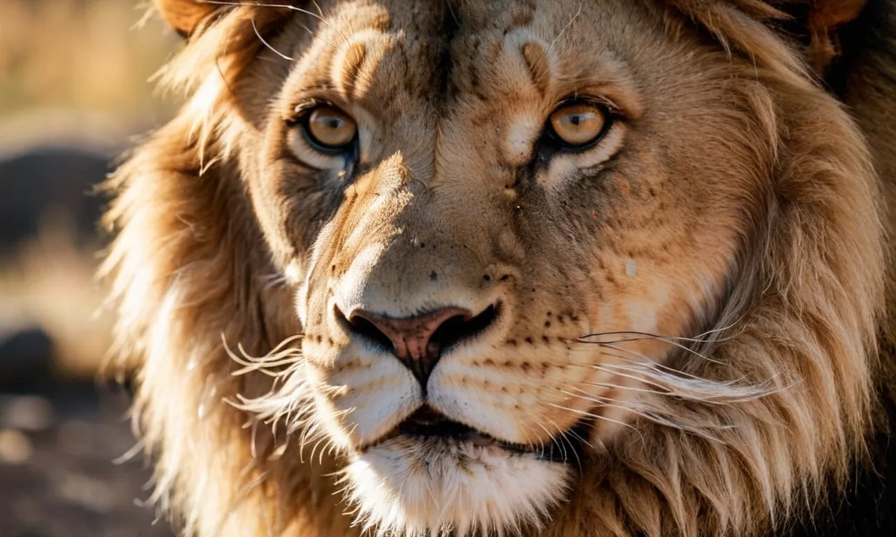 A close-up photograph capturing the fierce gaze of a majestic lion, symbolizing strength, power, and divine presence, embodying the essence of the phrase "lion of God."