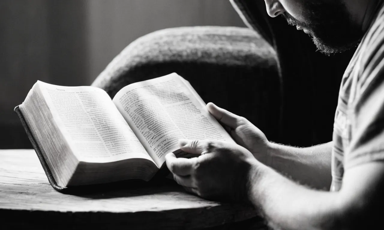 A black and white photo capturing a person reading the Bible, hands trembling, tears streaming down their face, symbolizing the weight of oppression endured and seeking solace in faith.