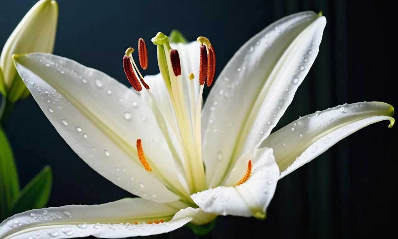 A stunning photograph capturing a delicate white lily bathed in ethereal light, symbolizing the purity and perfection described in the Bible.