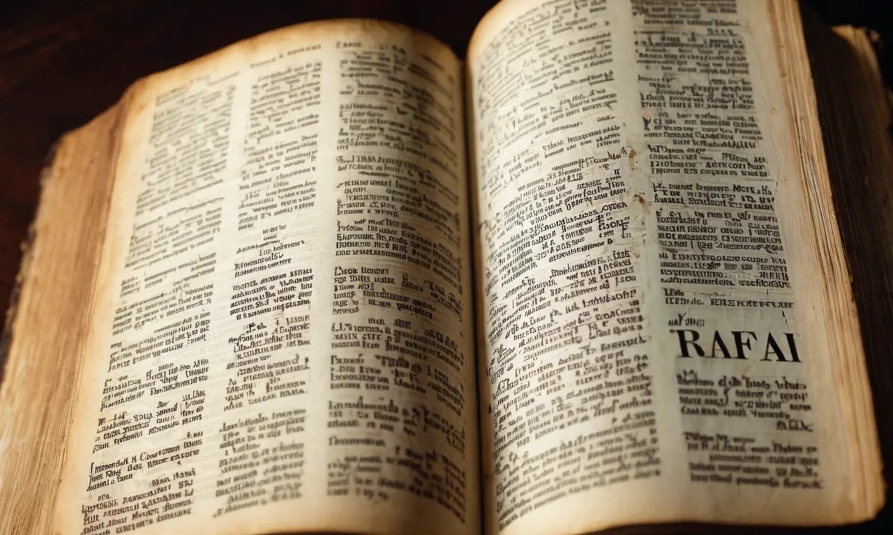 A close-up photo of a worn-out Bible, with the page open to the Book of Acts, highlighting the verse "Rafa" in bold letters, symbolizing the quest for understanding and interpretation.