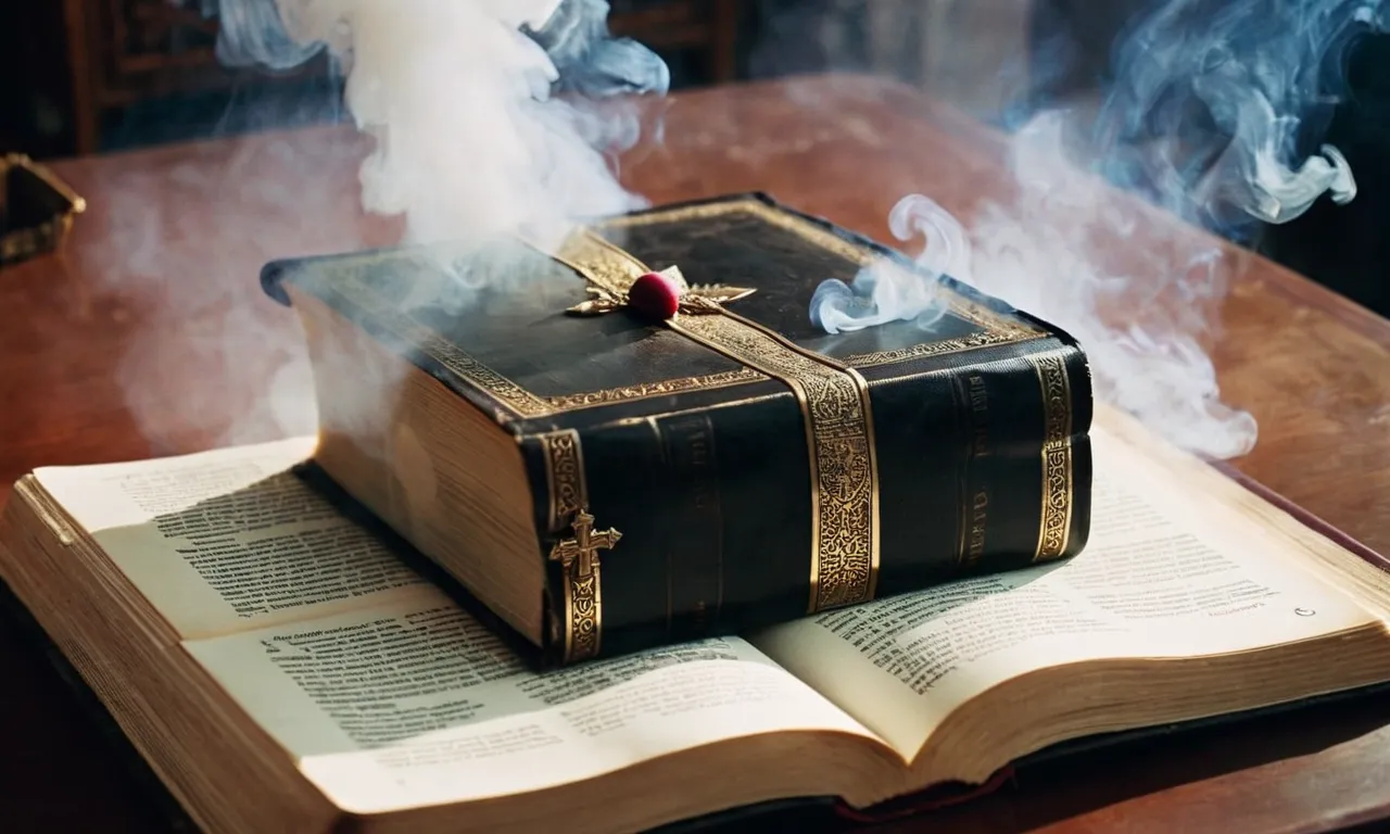 A photo captures a Bible, open to a passage about sacrifice, with smoke rising from an altar, symbolizing the presence of God and the offering of prayers and worship.