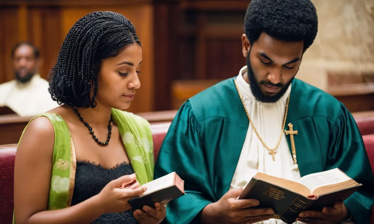 A photo capturing two individuals sitting together, one holding a Bible while the other listens attentively, exemplifying the concept of accountability and seeking guidance through biblical teachings.