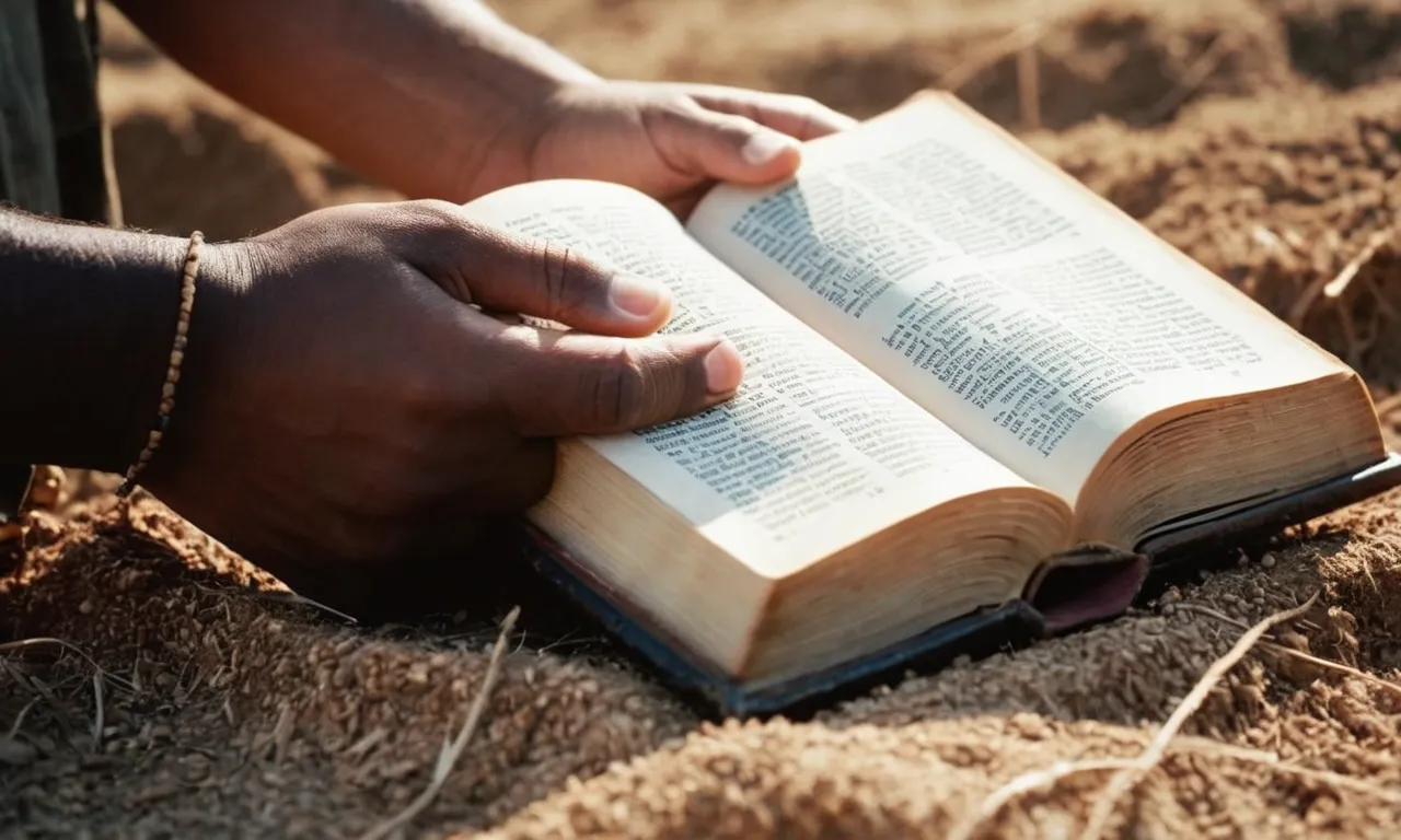 A photo of two hands clasped together, one holding a Bible and the other a plow, symbolizing the biblical concept of being equally yoked in faith and purpose.