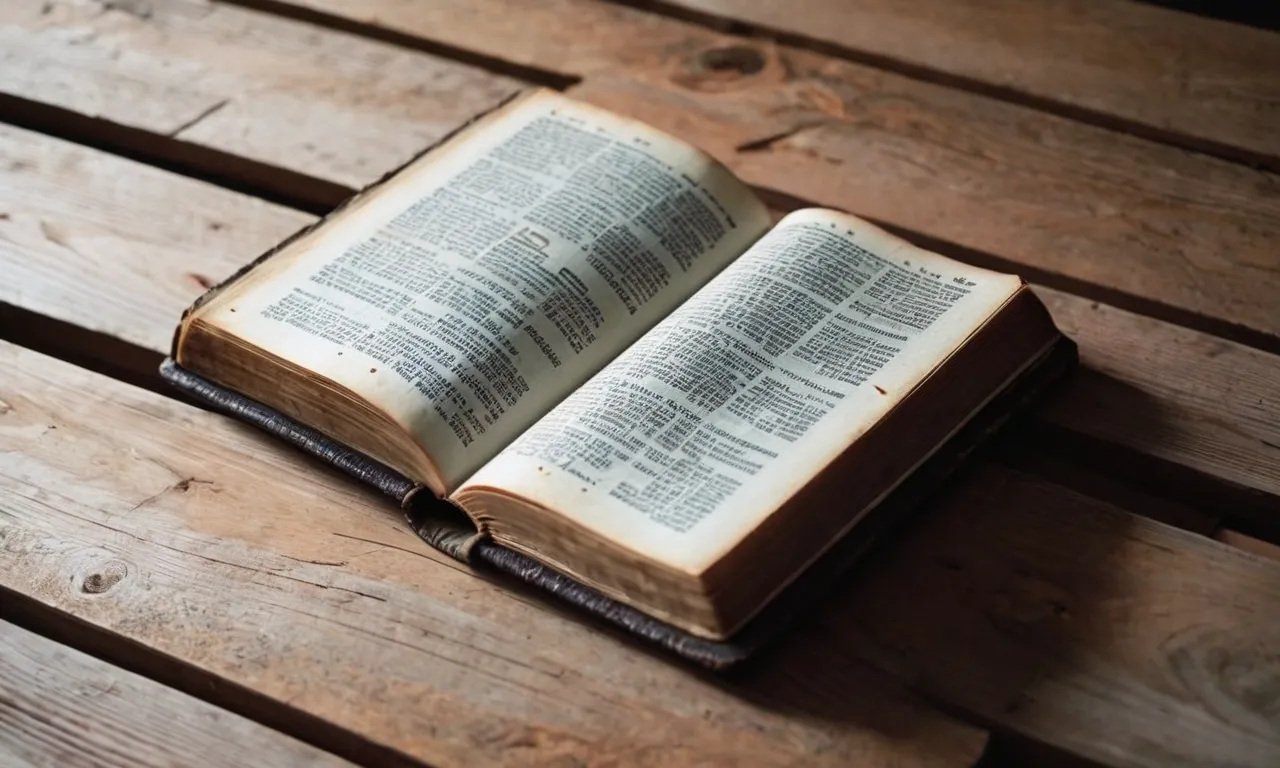 A photo of a worn Bible lying open on a wooden table, highlighting verses on financial stewardship, emphasizing the importance of avoiding debt and managing finances wisely.