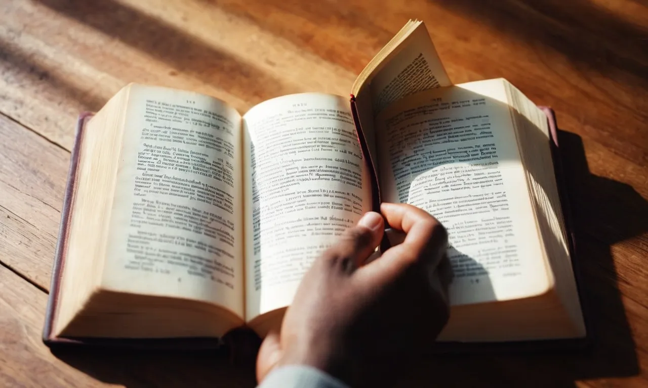 A photo capturing a person holding a Bible with a bookmark at a page mentioning destiny, while rays of sunlight illuminate the words, symbolizing divine guidance and purpose.