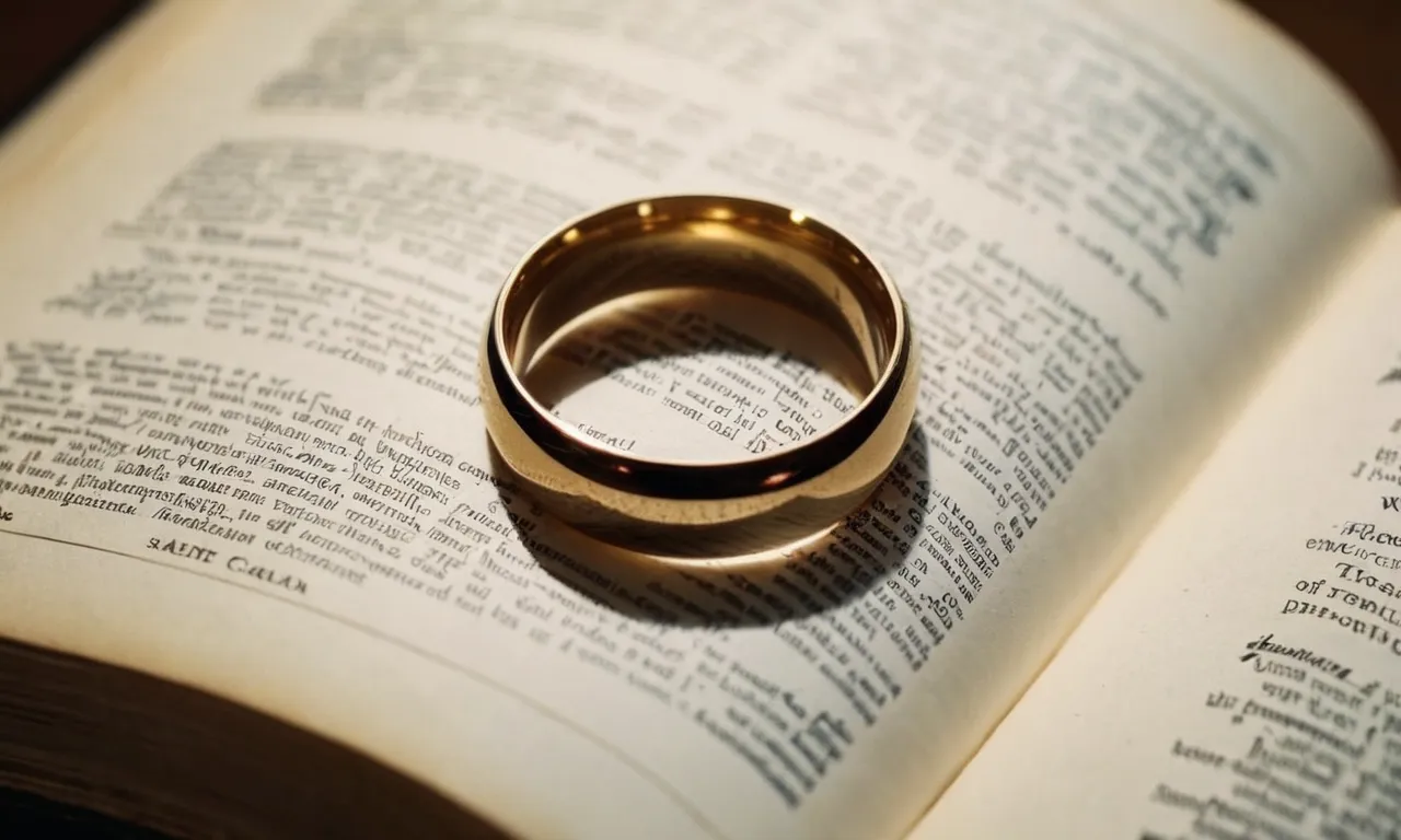 A photo of a wedding ring placed on an open Bible, symbolizing the sacredness of marriage and prompting contemplation on the biblical teachings regarding divorce and remarriage.
