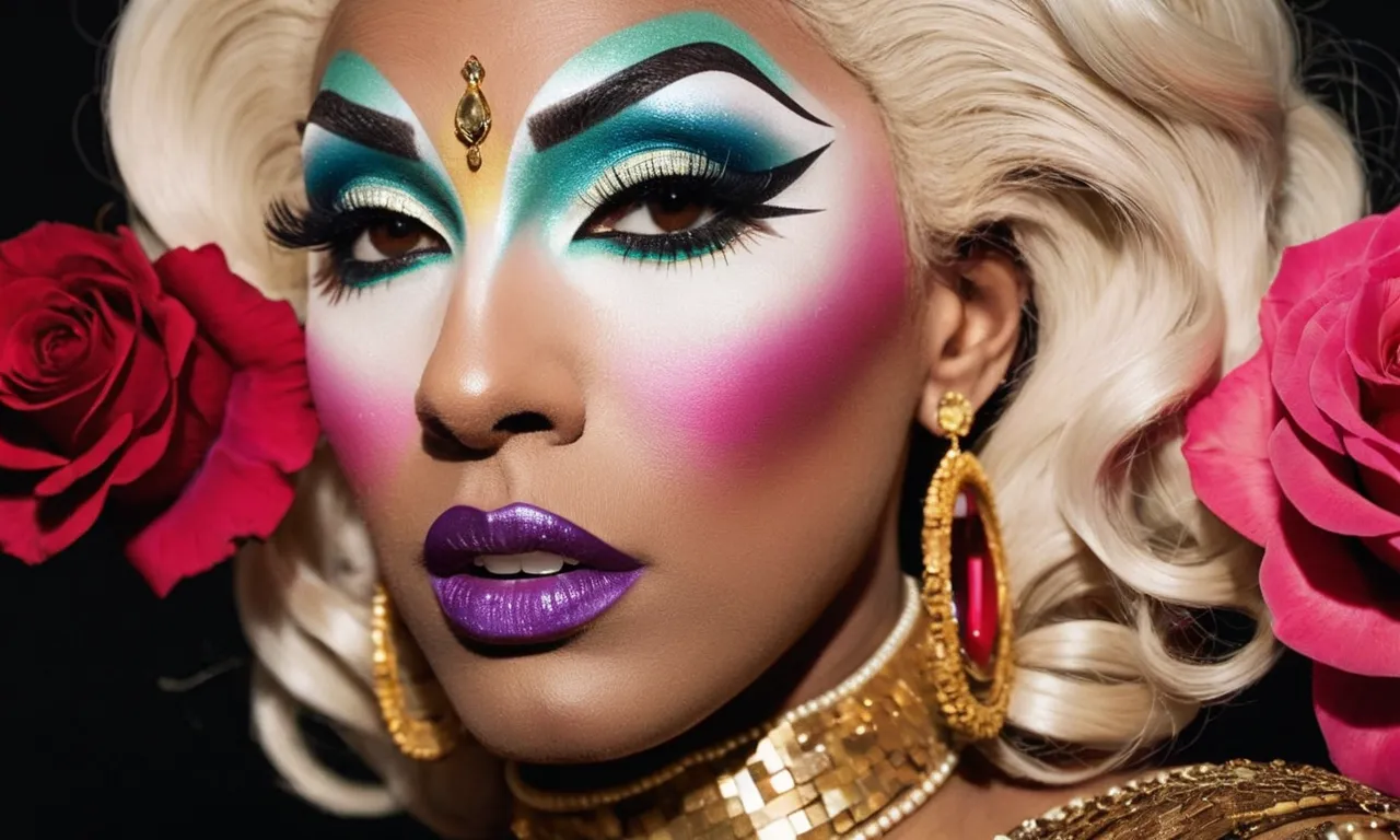 A photo capturing the intricate beauty of a drag queen's transformative makeup, juxtaposed with an open Bible highlighting diverse interpretations and personal journeys of faith.
