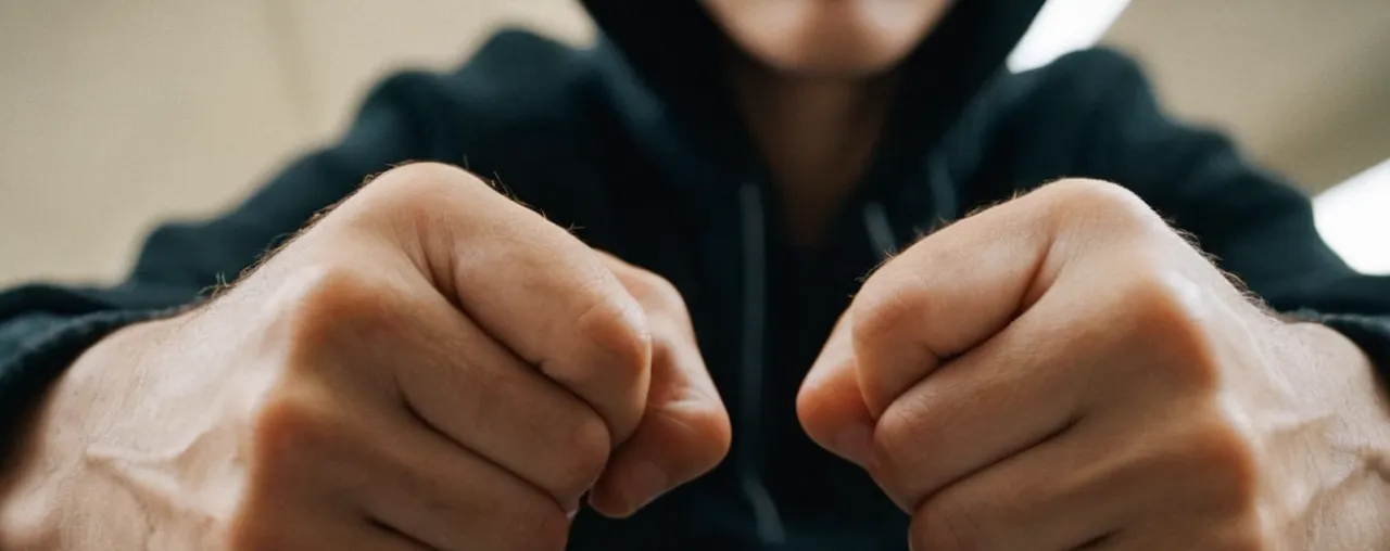 A close-up photo capturing a person's clenched fists, their face filled with exasperation and anguish, symbolizing the emotional turmoil associated with frustration as depicted in the Bible.
