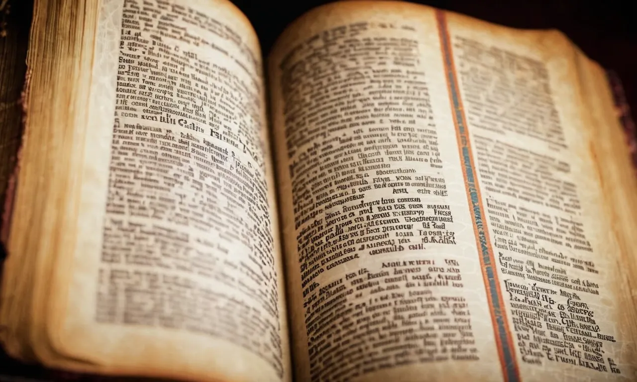 A close-up shot of a worn Bible with a highlighted passage on a page, revealing verses addressing the topic of gambling and lottery.