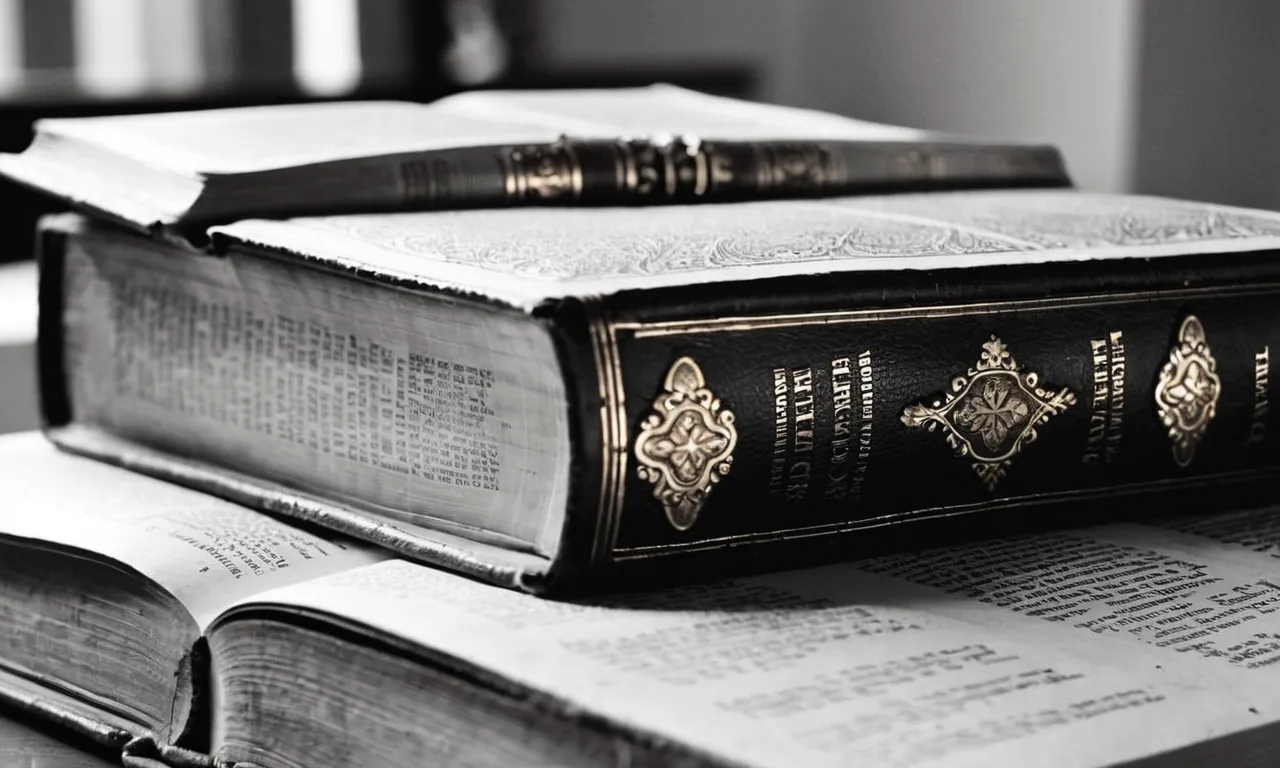 A black and white close-up photo of an old, worn-out Bible, opened to a passage on growth and maturity, emphasizing the wisdom and guidance it offers as one navigates the journey of growing up.