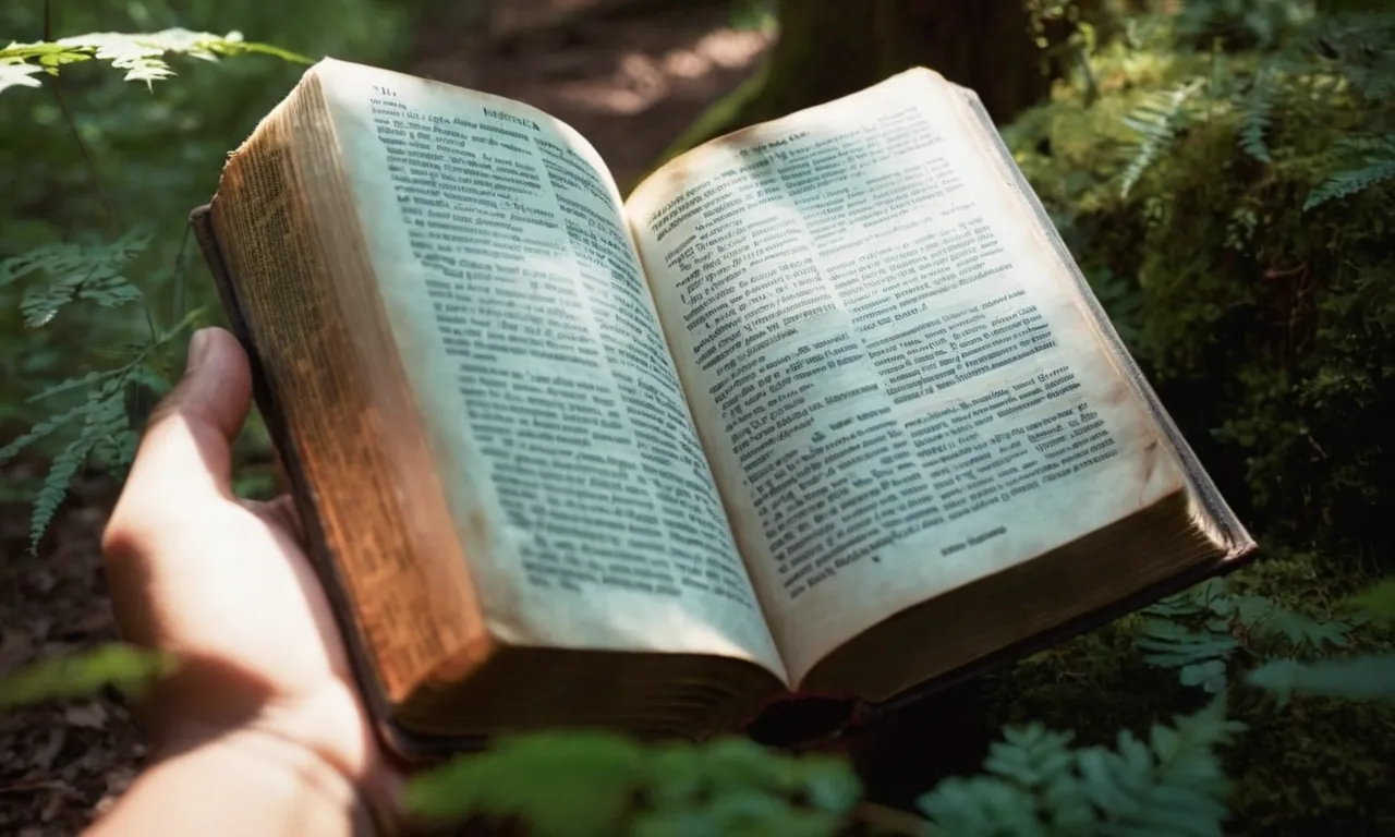 A photo of a person holding a well-worn Bible, illuminated by a beam of sunlight streaming through a forest, symbolizing God's guidance and wisdom found in scripture amidst life's uncertainties.