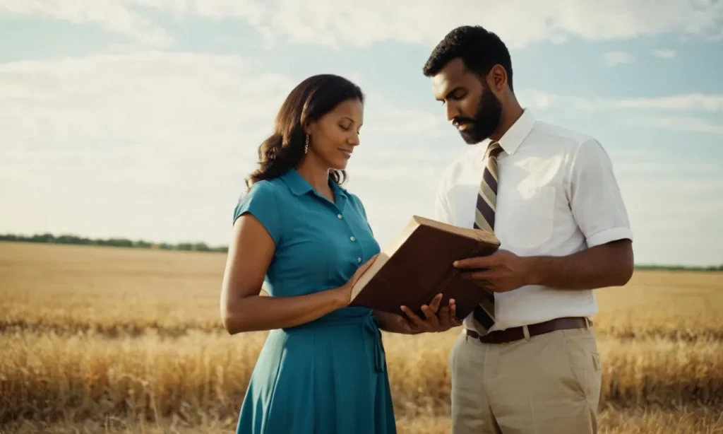A captivating photo featuring a husband and wife standing side by side, engrossed in a collaborative task, symbolizing the unity, support, and shared responsibilities emphasized in the Bible regarding spouses working together.