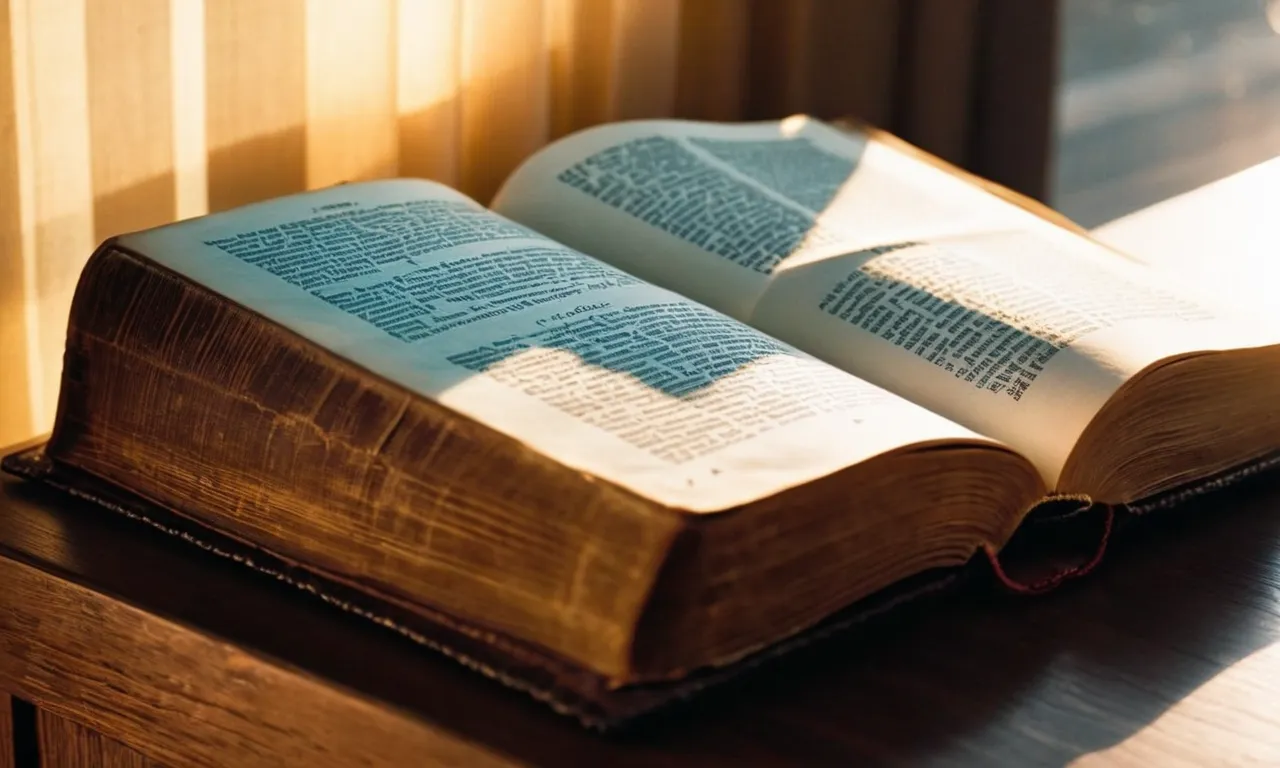 A close-up shot of an open Bible, with sunlight streaming through a nearby window, symbolizing the limitless potential of imagination guided by the divine wisdom found in scripture.