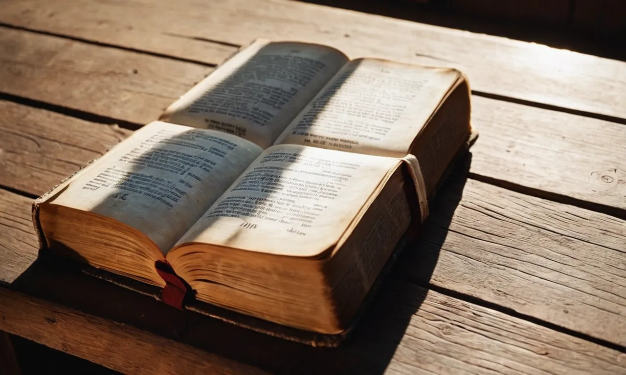 A weathered Bible lies open on a rough wooden table, illuminated by a solitary beam of sunlight streaming through a dusty window, symbolizing the enduring strength and patience taught in the Bible about long suffering.