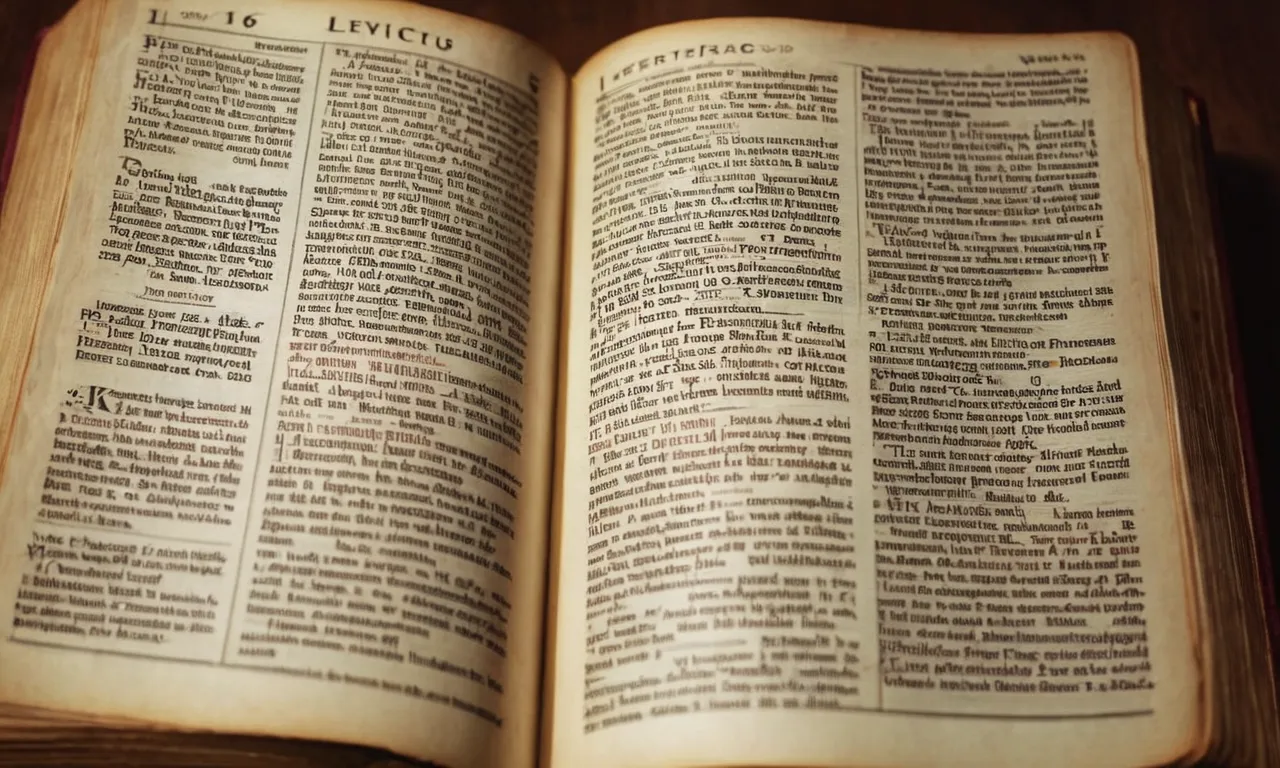 A close-up photo of an open Bible, showcasing the pages of Leviticus 15:19-30, addressing the topic of menstrual periods, highlighting the importance of religious literature in understanding cultural and historical perspectives.