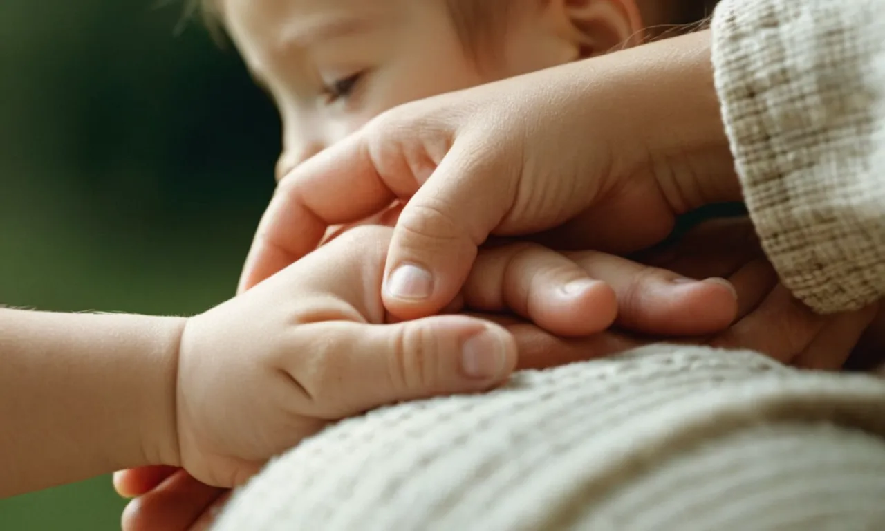 A poignant photograph capturing a gentle touch, portraying a loving parent's hand resting on a child's shoulder, symbolizing the delicate balance between guidance and discipline as described in the Bible.