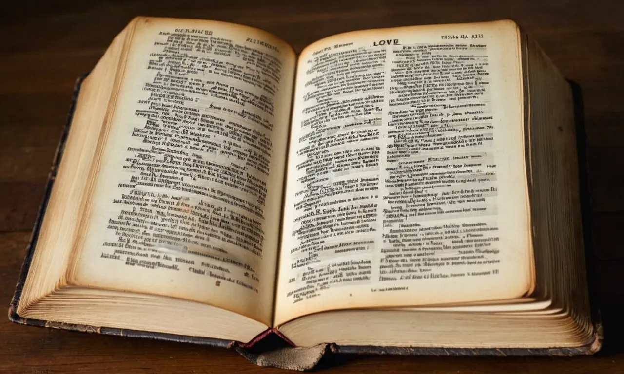 A weathered Bible, opened on a page with the words "Love one another" highlighted, contrasting with a reflection of a diverse group of individuals, symbolizing the complexity of polygamy.