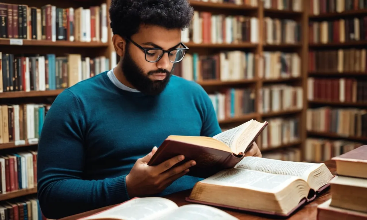 A photo capturing a person deep in thought, reading the Bible, surrounded by psychology books, symbolizing the intersection between faith and the study of the human mind.