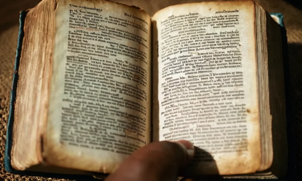 A close-up shot of a worn Bible lying open, revealing verses about repentance and righteousness, capturing the tension between sinful thoughts and the guidance offered by scripture.