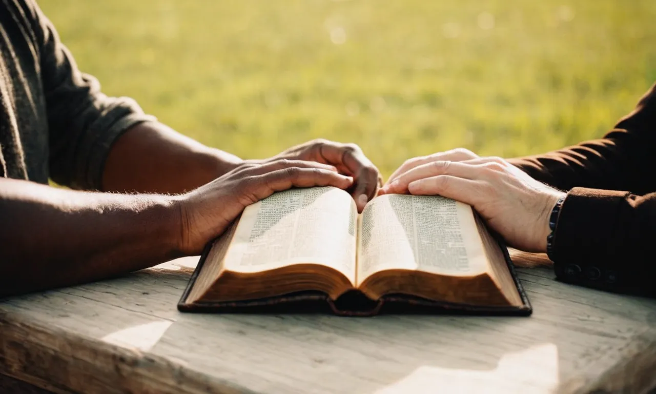 A photo capturing two hands, each holding an open Bible, symbolizing the search for soulmates guided by the wisdom and teachings found within the sacred scriptures.