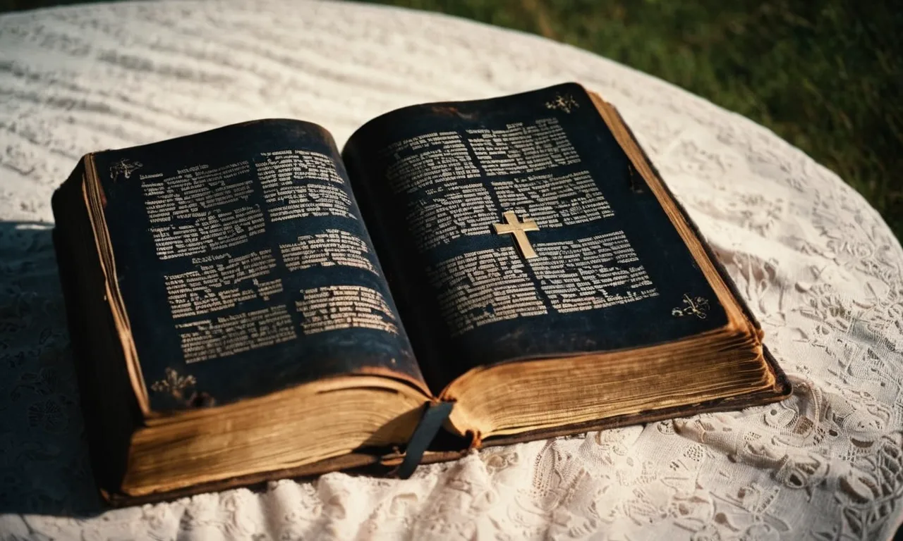 A photo of a worn-out Bible lying open on a table, highlighting a verse about struggle, with rays of sunlight gently illuminating the page, symbolizing hope amidst life's challenges.