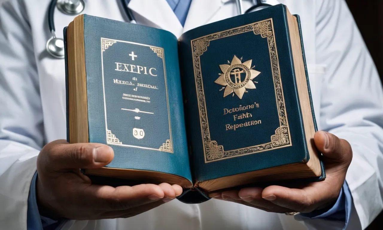 A photograph capturing a doctor's hands delicately holding a Bible, symbolizing the integration of faith and medical science in the context of surgery.