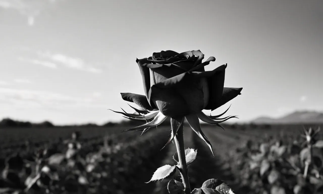 A black and white image capturing a lone rose surrounded by thorns, symbolizing the biblical warning of toxic people who bring pain and negativity into our lives.