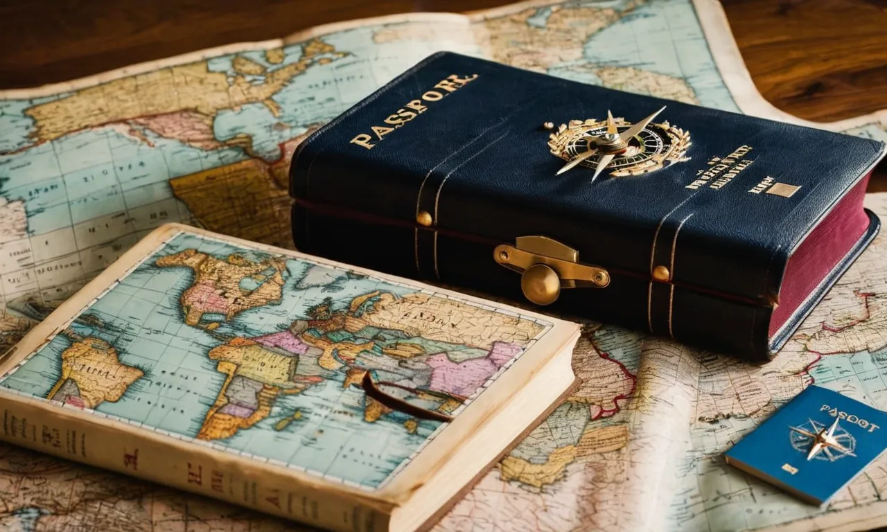 A photo of a worn-out Bible resting on a compass, surrounded by a map, passport, and travel essentials, symbolizing the guidance and inspiration the Bible provides for travelers.