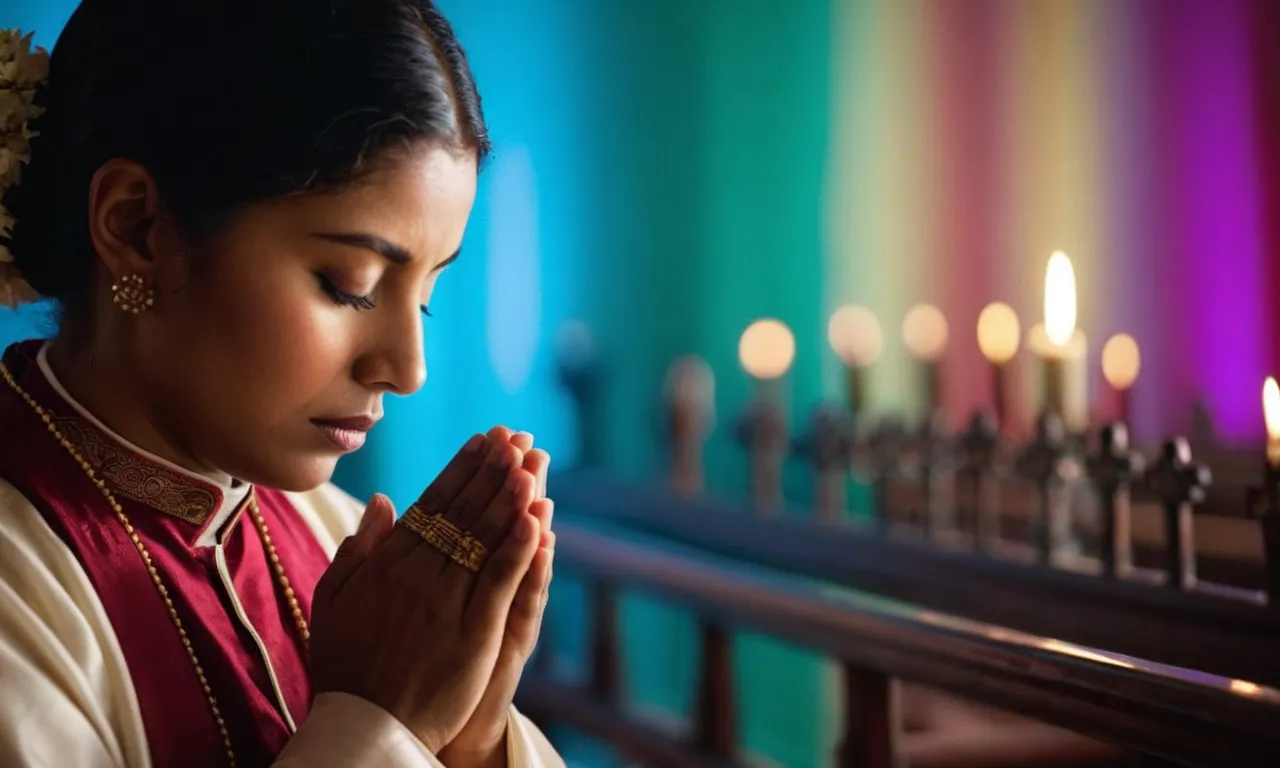 A photo of a person immersed in deep prayer, their eyes closed and hands clasped together, showcasing a zealous devotion to their faith.