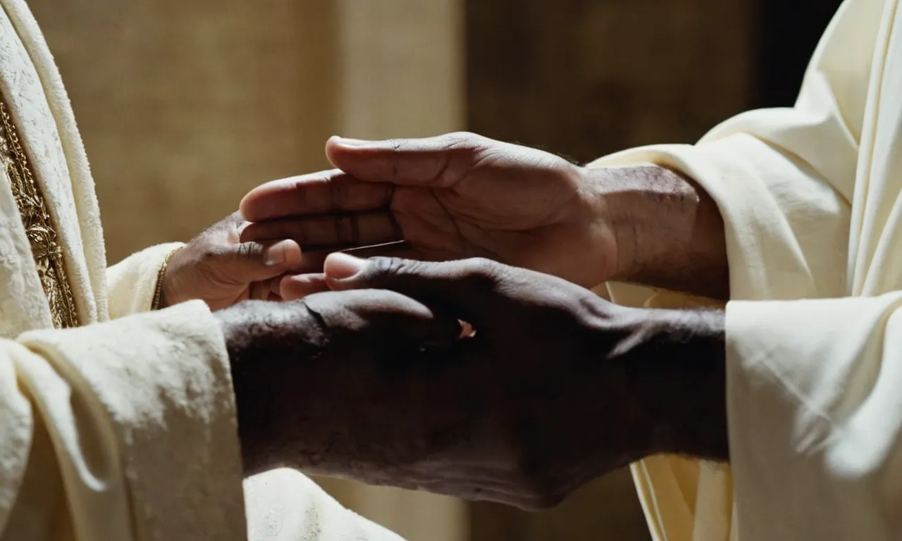 A close-up shot capturing the intense moment of Doubting Thomas, his finger touching the wounds on Jesus' hands, conveying the profound impact of his disbelief transforming into unwavering faith.