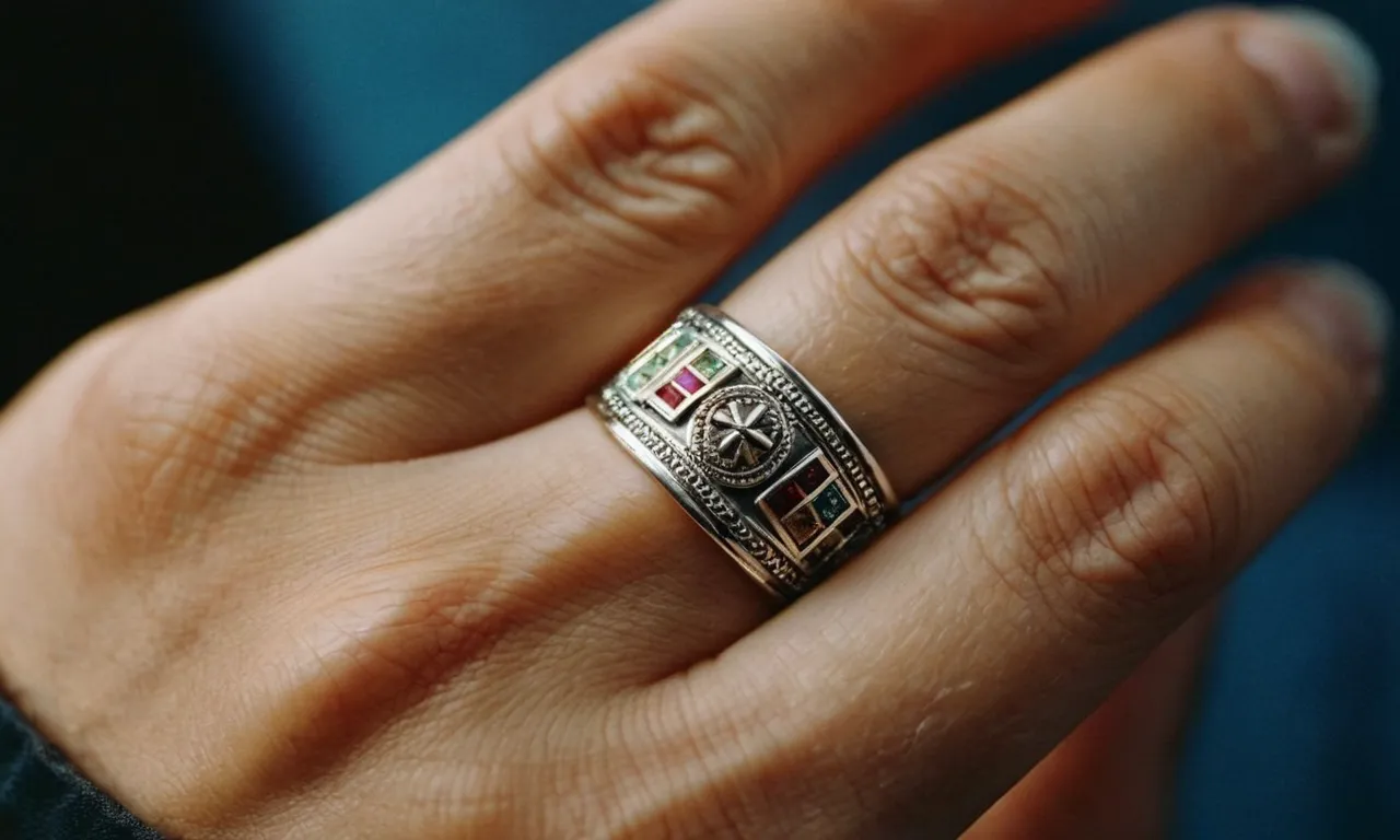 A close-up photograph capturing the intricate details of a person's hand, showcasing a raised bump known as a "bible bump" on the knuckle, caused by excessive pressure during religious rituals.