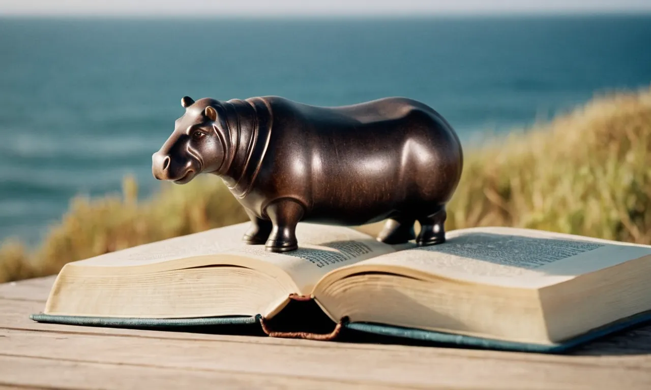 A close-up shot captures the intricate details of a sea cow figurine resting atop an open Bible, symbolizing the mystery and curiosity surrounding the mention of sea cows in biblical texts.