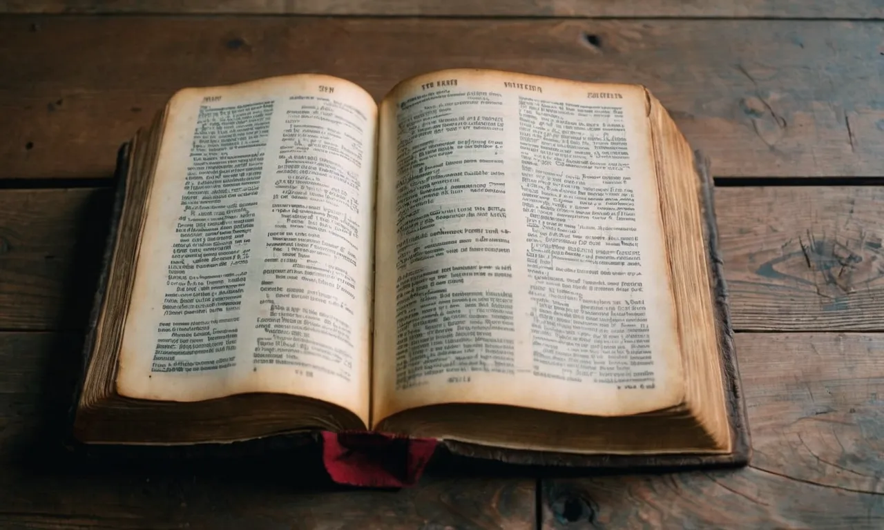 A photo of a worn-out Bible lying open on a wooden table, highlighting the pages describing conflicts and struggles, symbolizing the concept of strife found within the biblical scriptures.