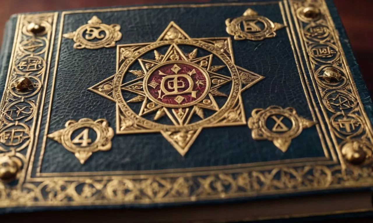 A close-up image of an ancient, weathered book cover, adorned with intricate demonic symbols and a subtle aura of mystery, alluding to the enigmatic nature of the infamous "Devil's Bible."