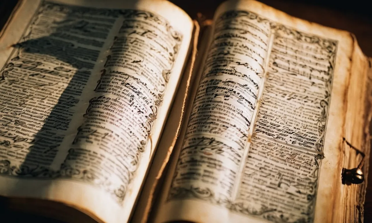 A photo capturing a worn-out, dog-eared Bible, open to its longest chapter, revealing the intricate calligraphy and faded ink, symbolizing the depth and magnitude of the scripture.