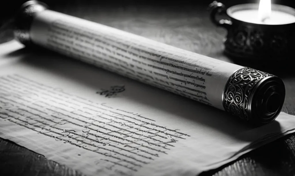 A captivating black and white photograph capturing a sacred scroll, bathed in soft ethereal light, revealing the ancient Hebrew name of God, engraved in delicate calligraphy.