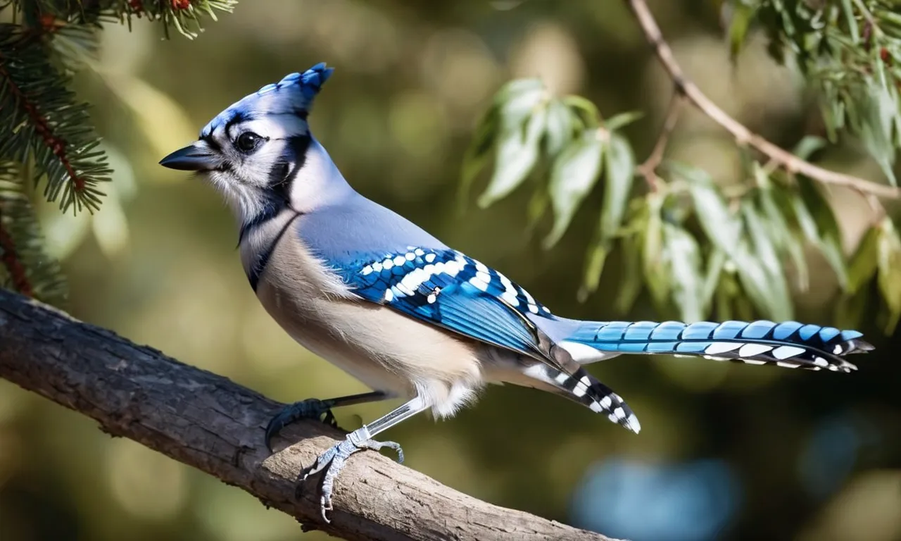 A captivating photo captures the vibrant blue jay perched on a branch, its wings outstretched as if touched by divine light, a testament to the beauty of nature and the wonder of God's creations.
