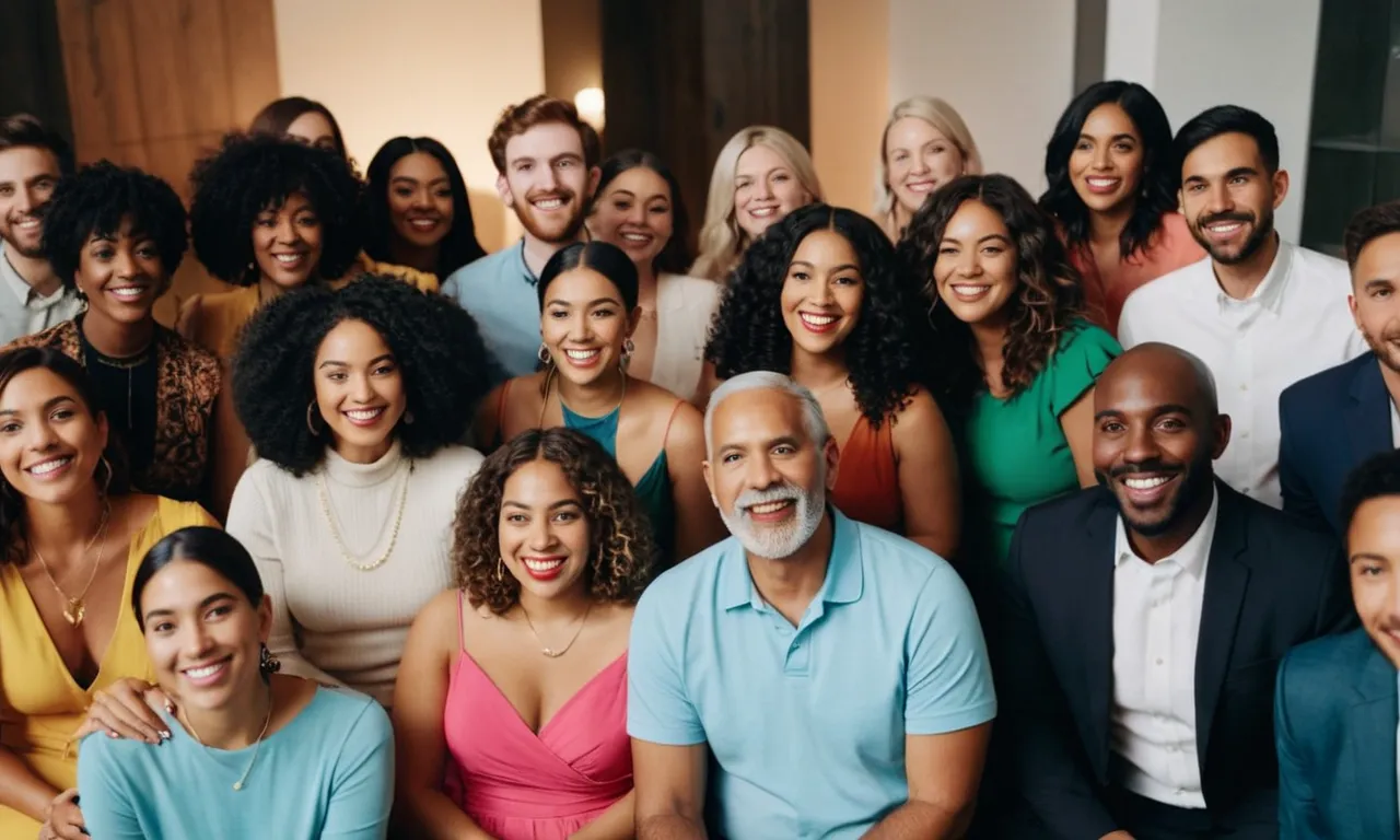 A photo of diverse individuals, each embracing their unique identity, gathering together in a welcoming and inclusive space, capturing the essence of "come as you are" mentioned in the Bible.