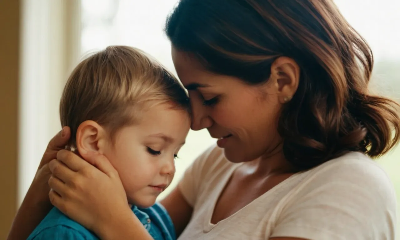 A photograph capturing the tender moment of a parent and child, embracing each other with genuine love and respect, reflecting the biblical teaching of not provoking one's child.