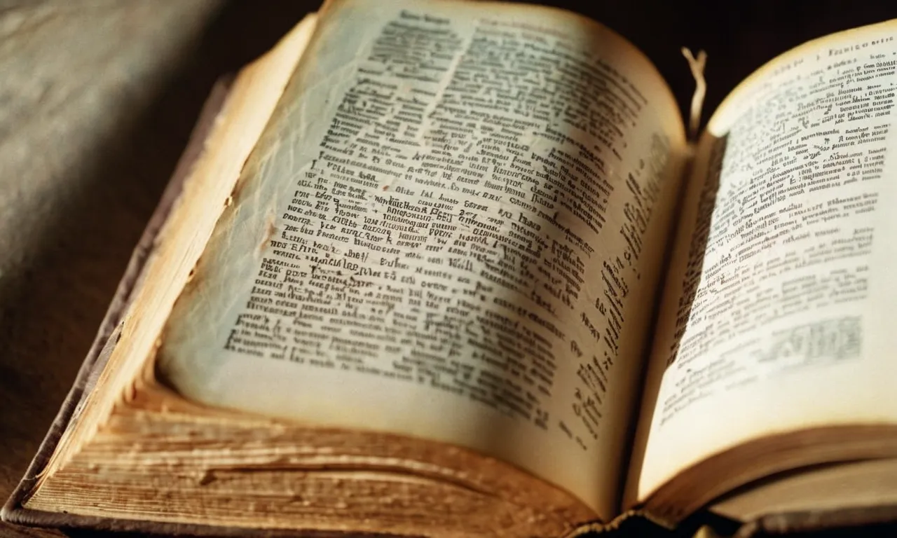 Close-up of a weathered Bible, open to a highlighted verse on baptism, illuminated by a beam of sunlight, symbolizing the search for answers regarding salvation and entrance into heaven.