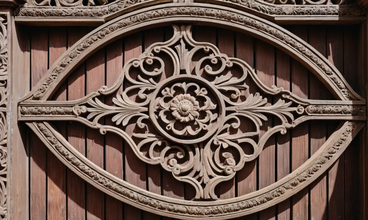 A close-up shot of a worn, weathered gate with intricate carvings, evoking curiosity about the gate Jesus might have entered on Palm Sunday.
