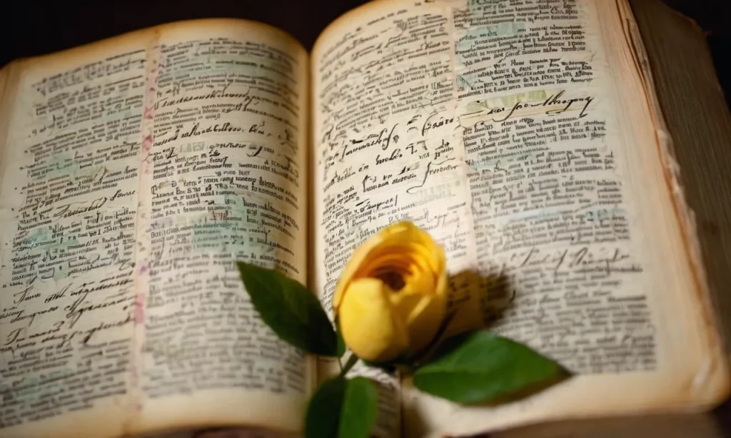 A close-up photo of a worn Bible, with highlighted verses and handwritten notes, symbolizing the journey of self-discovery and spiritual growth through adult Bible quizzes.