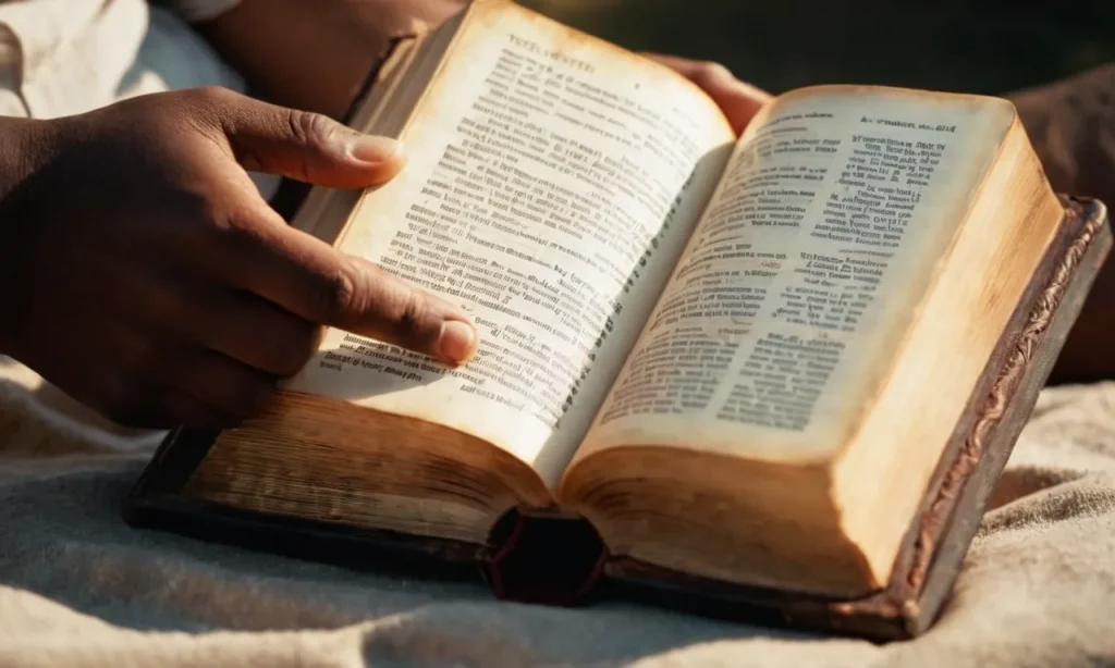 A close-up shot of weathered hands gently holding an open Bible, bathed in warm, golden light, symbolizing unwavering faith and reverence towards the sacred text.