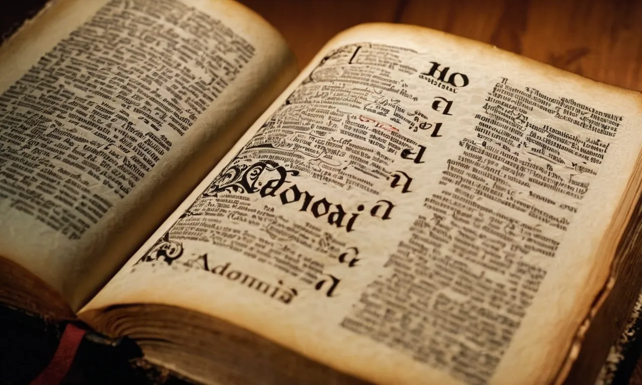A close-up photo capturing the pages of a worn Bible, highlighting the name "Adonai" written in bold, emphasizing the significance of this divine title.