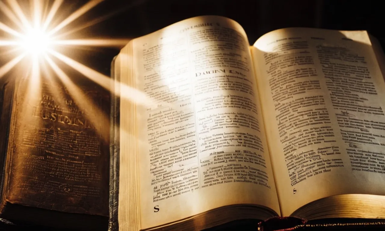 A photo of an open Bible with the name "Damien" highlighted, surrounded by rays of light, symbolizing curiosity and exploration of the biblical character's identity.