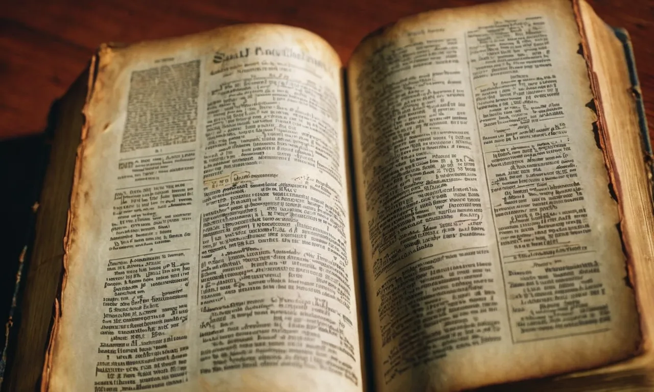 A close-up photograph capturing an old, weathered Bible open to the book of Samuel, with the passage about David highlighted, revealing the summary of his life and accomplishments.