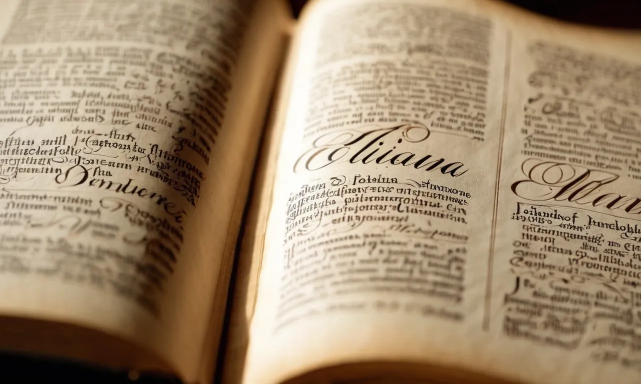 A close-up photograph capturing the aged pages of a Bible, revealing the name "Eliana" delicately inscribed in elegant calligraphy, evoking curiosity and inviting exploration of her significance in biblical history.