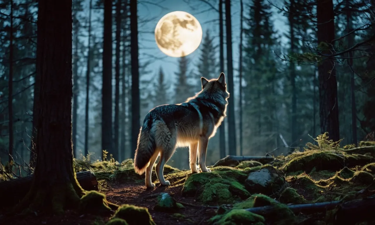 In the mystical forest, amidst the moonlit darkness, a lone wolf stands tall, embodying the spirit of its brethren, evoking the question, "Who is the god of wolves?"